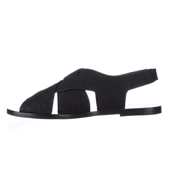 Black Leather Slingback Flat Huarache Sandals - Picture 7 of 8